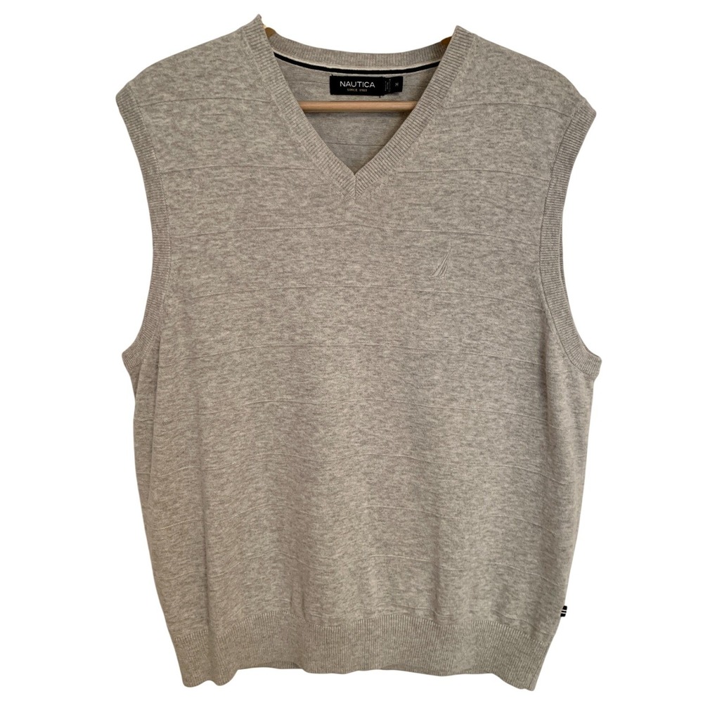 Nautica Sweater  Vest /  Gray 100% Cotton Layering Golf / Size M